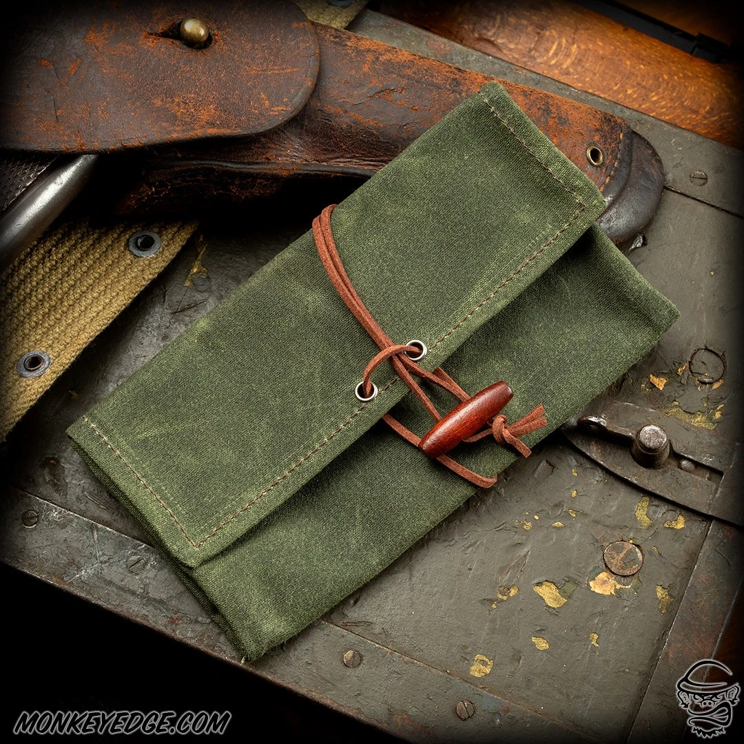 Monkey Edge - PNW Bushcraft Roll Up Pouch: Waxed Canvas - OD Green