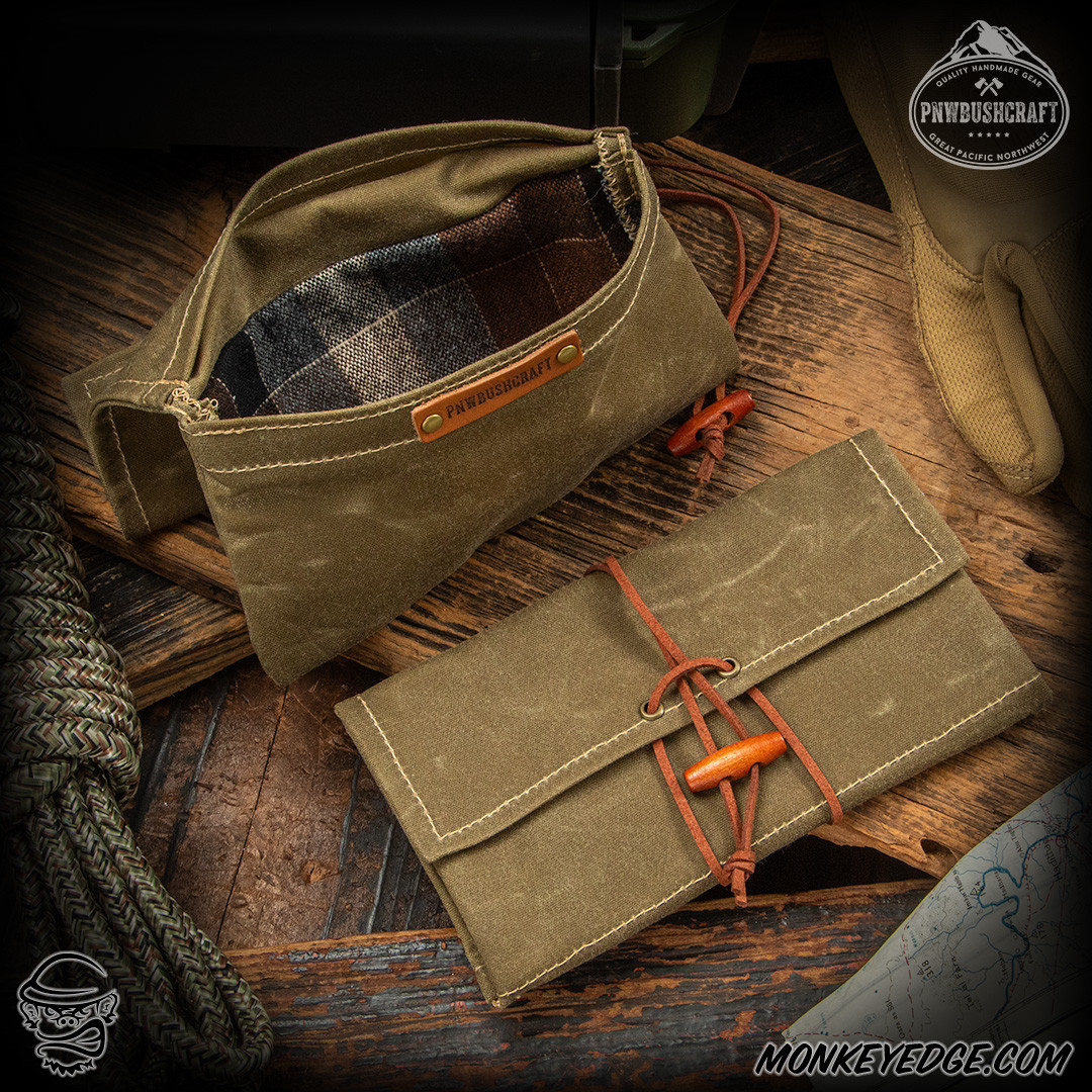 Monkey Edge - PNW Bushcraft Roll Up Pouch: Waxed Canvas - Tan/Wool