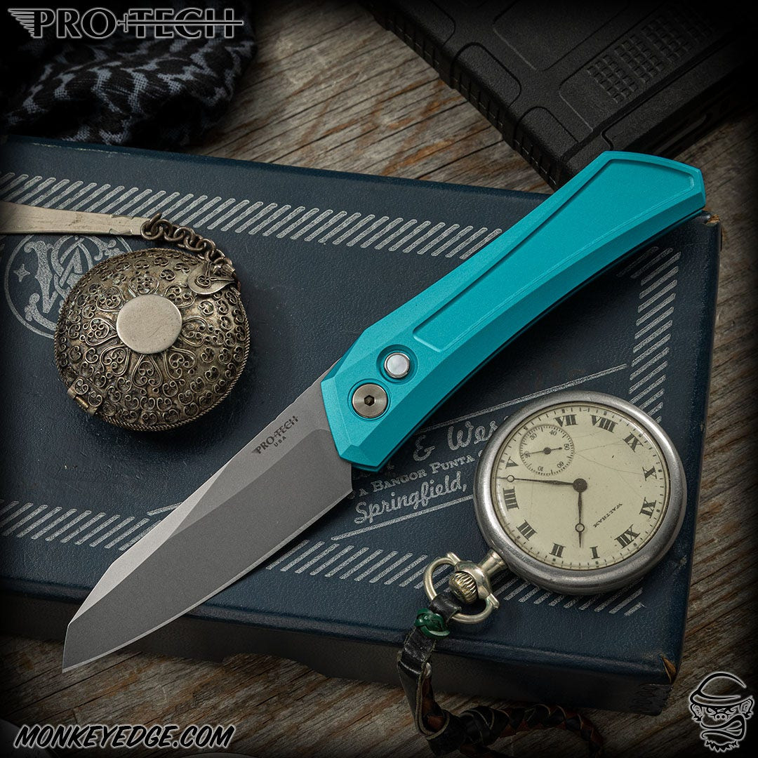 Monkey Edge - Pro-Tech Knives: Oligarch - Stonewashed/Tiffany Blue