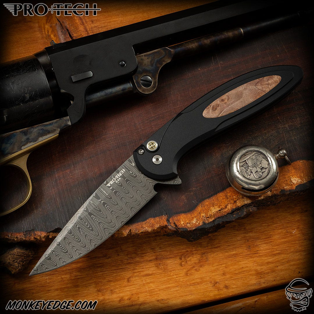 Monkey Edge - Pro-Tech Knives: Custom Cambria 2 - Damascus/Black w