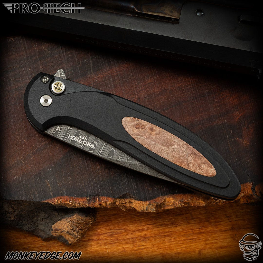 Monkey Edge - Pro-Tech Knives: Custom Cambria 2 - Damascus/Black w