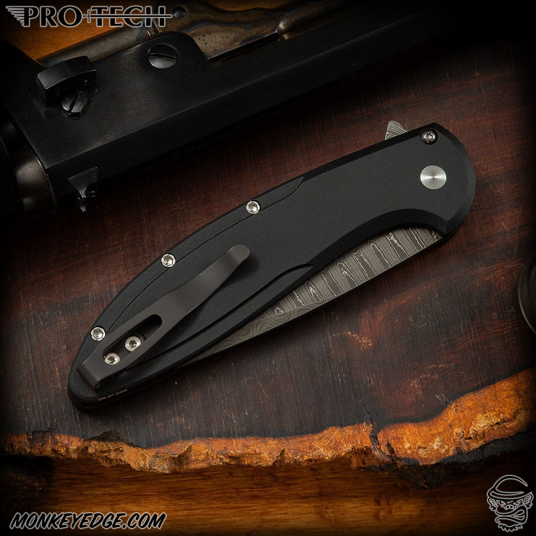 Monkey Edge - Pro-Tech Knives: Custom Cambria 2 - Damascus/Black w