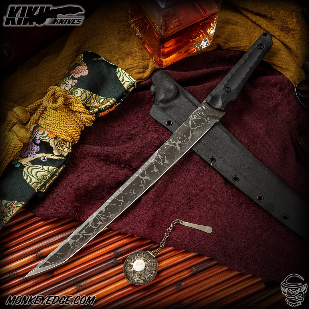 Monkey Edge - Kiku Matsuda Knives: Wakizashi - Acid Washed/Black G10