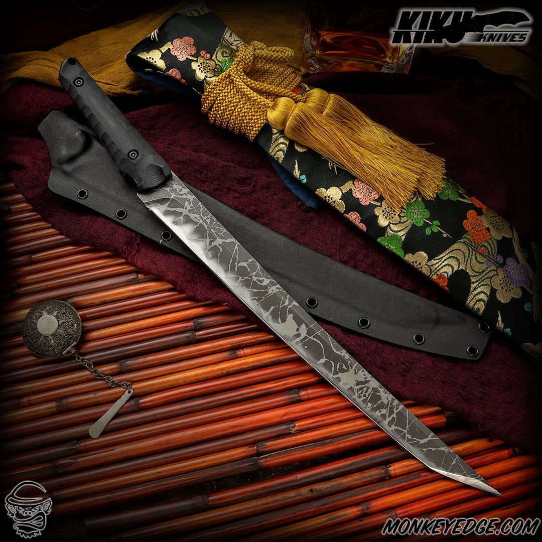 Monkey Edge - Kiku Matsuda Knives: Wakizashi - Acid Washed/Black G10