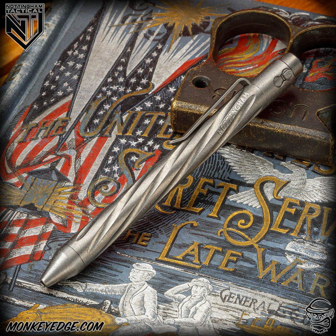 Monkey Edge - Nottingham Tactical Pen: Titanium Tumbled Spiral Fluted
