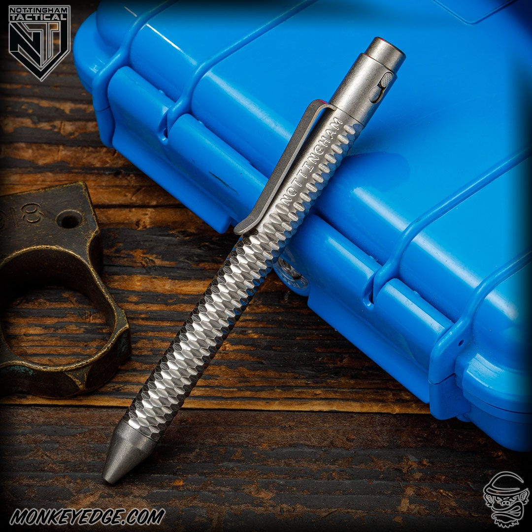 Monkey Edge - Nottingham Tactical Pen: Titanium Tumbled Carved
