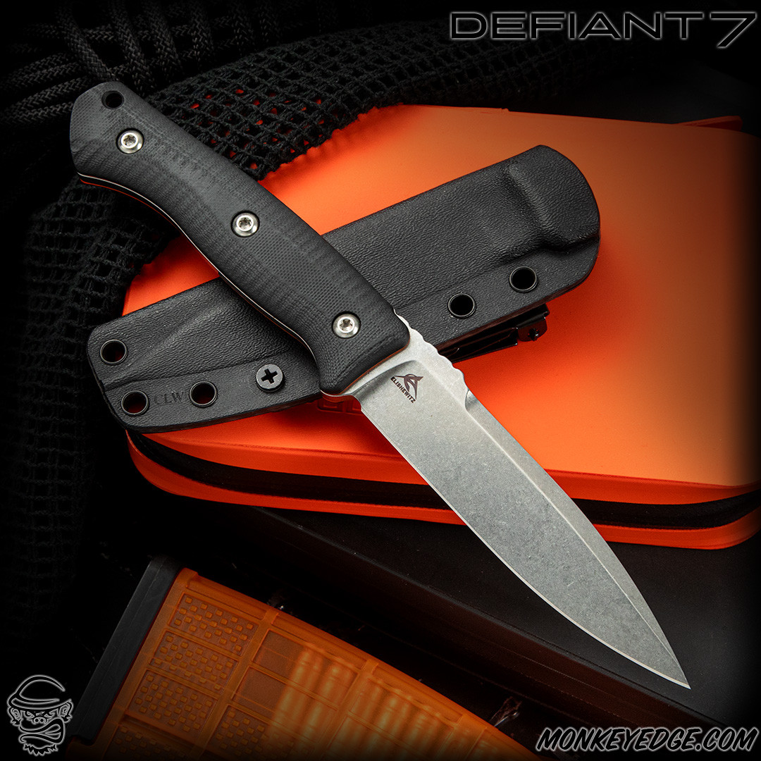 オリジナル　カランビット　7 Monkey Edge - Defiant 7 Fixed: BK - Stonewashed/Black w/Orange Liners