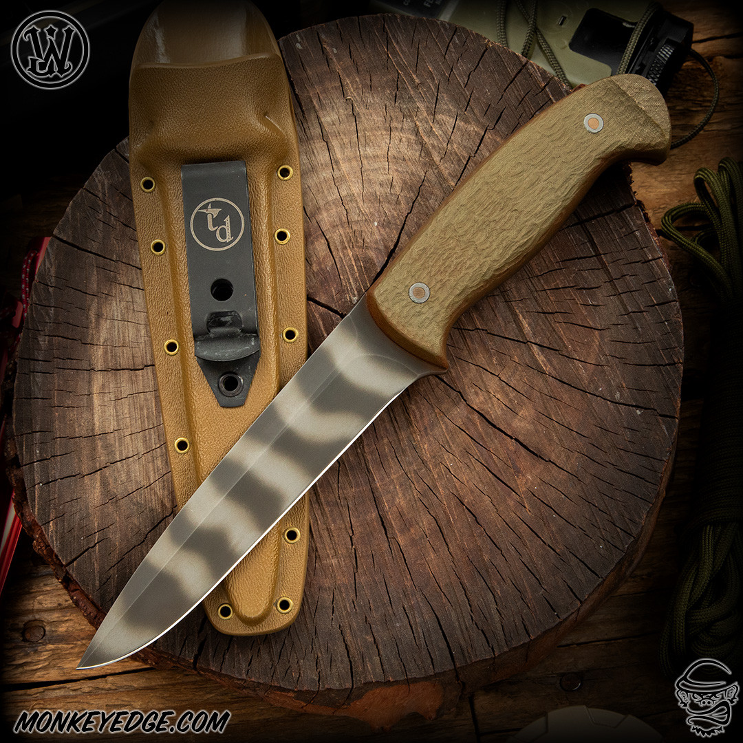 Monkey Edge - Joe Watson HS Puukko - Striped/Tan Micarta w/Tracker
