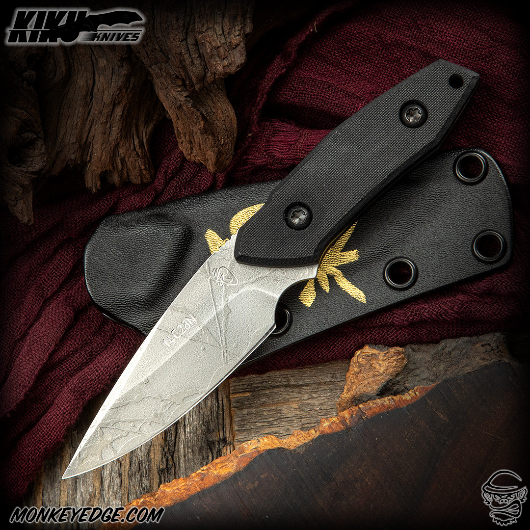 kirin Monkey Edge - Kiku Matsuda Knives: Shin-Kajika - Acid Etched/Black G10