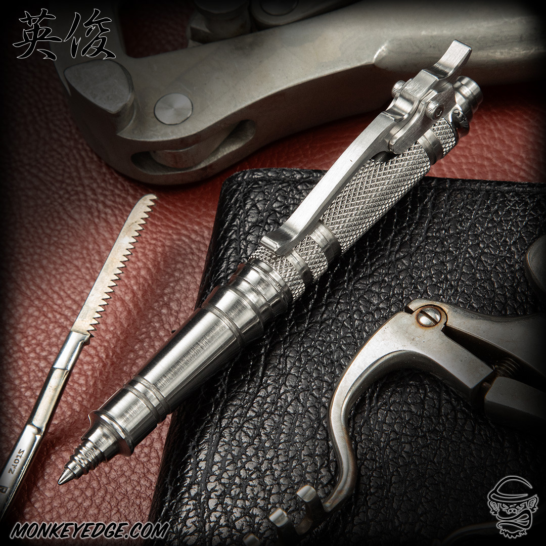 Monkey Edge - Hidetoshi Nakayama Knock Pen - Satin Knurled w/Clip