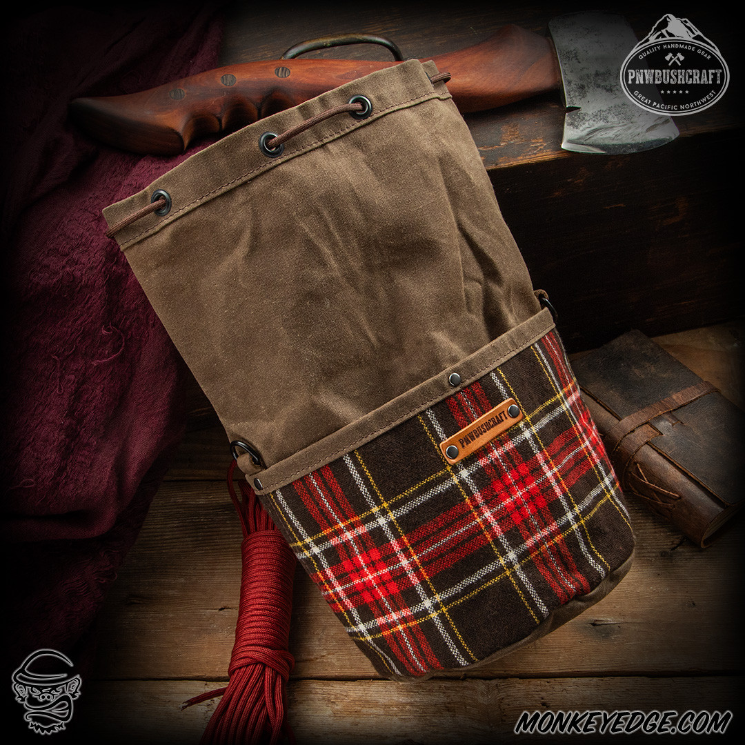 Monkey Edge - PNW Bushcraft Bucket Bag: Waxed Canvas - Brown/Flannel