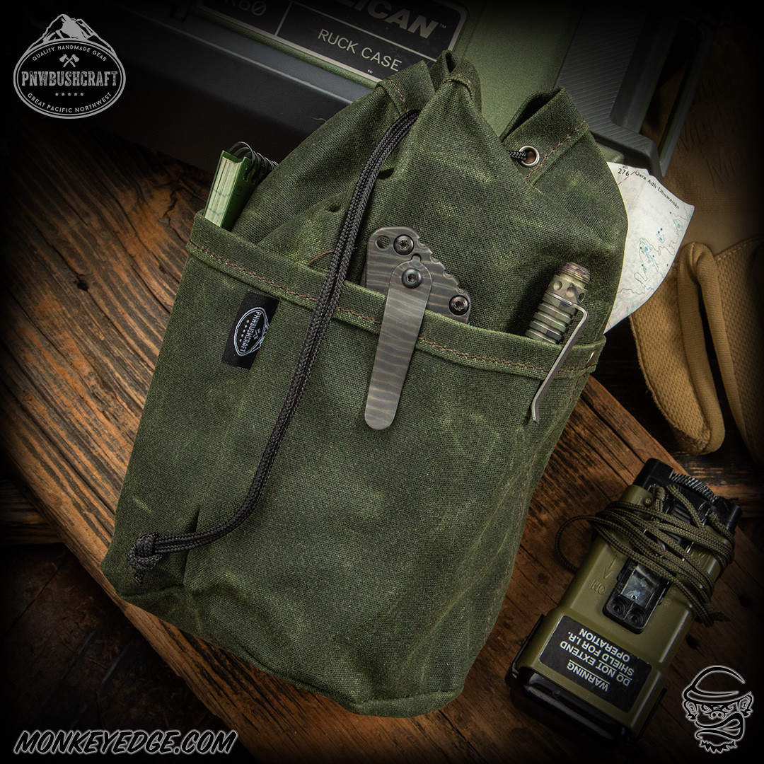 Monkey Edge - PNW Bushcraft Small Bucket Bag: Waxed Canvas - OD Green