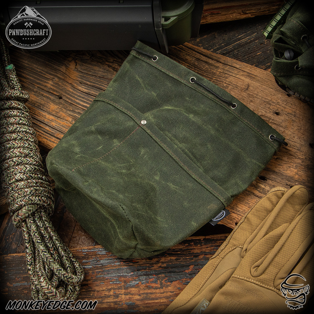 Monkey Edge - PNW Bushcraft Small Bucket Bag: Waxed Canvas - OD Green
