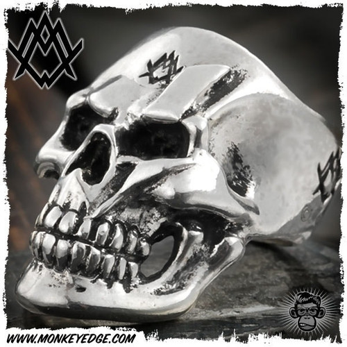 Ace Metal Works Ring: Ace Bolt Skull Large w/Stamp Silver - Size 13