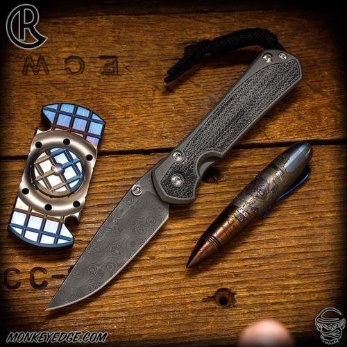 Chris Reeve Knives Folder: Sebenza 31 Small Inlay - Drop Point Black Micarta Raindrop Damascus