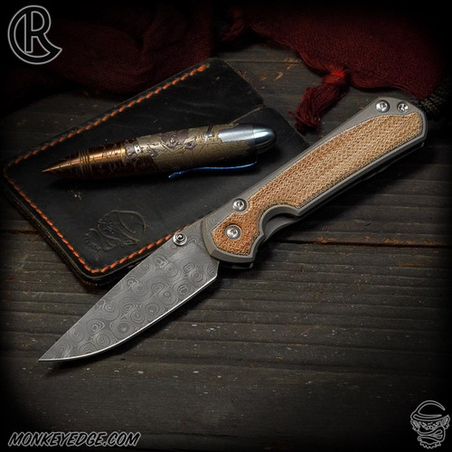 Chris Reeve Knives Folder: Sebenza 31 Small Inlay - Drop Point Natural Micarta Raindrop Damascus