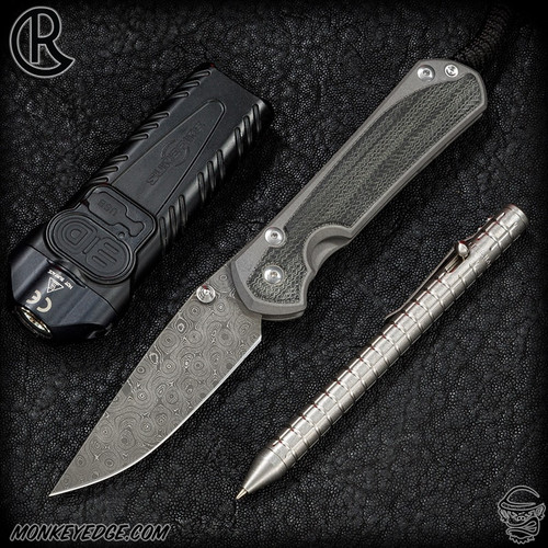 Chris Reeve Knives Folder: Sebenza 31 Large Inlay - Drop Point Black Micarta Raindrop Damascus (CRK0406-SC359)