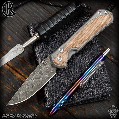 Chris Reeve Knives Folder: Sebenza 31 Large Inlay - Drop Point Natural Micarta Raindrop Damascus