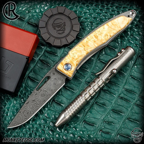 Chris Reeve Knives Folder: Mnandi - Box Elder Burl/Raindrop Damascus