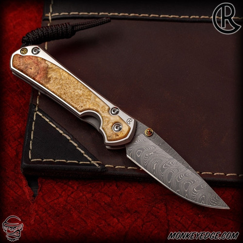 Chris Reeve Knives Folder: Sebenza 31 Small Inlay - Drop Point Box Elder Boomerang Damascus Polished Left Handed