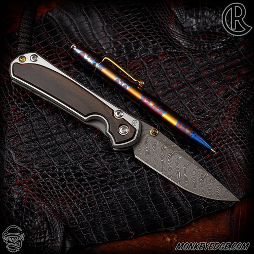 Chris Reeve Knives Folder: Sebenza 31 Small Inlay - Drop Point Macassar Ebony Boomerang Damascus Polished Left Handed