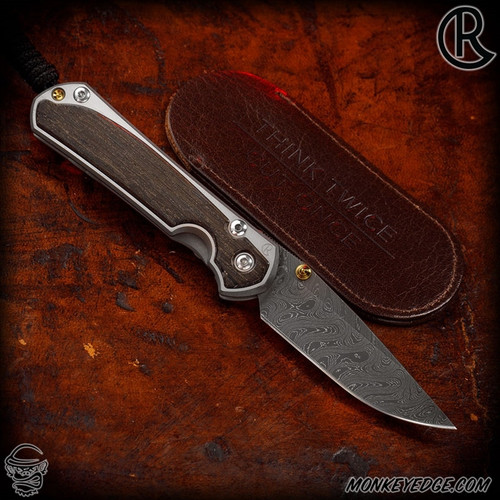 Chris Reeve Knives Folder: Sebenza 31 Small Inlay - Drop Point Bog Oak Boomerang Damascus Polished Left Handed