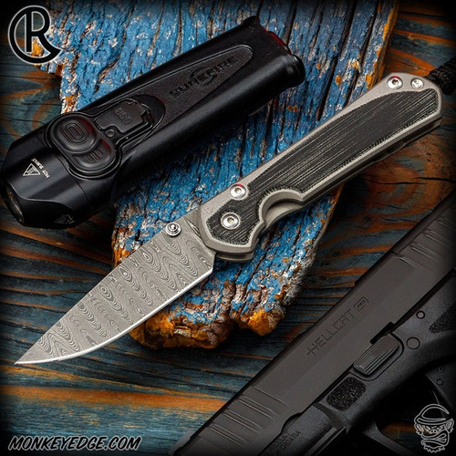 Chris Reeve Knives Folder: Sebenza 31 Small Inlay - Drop Point Black Micarta Ladder Damascus