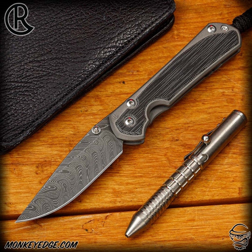 Chris Reeve Knives Folder: Sebenza 31 Small Inlay - Drop Point Black Micarta Boomerang Damascus