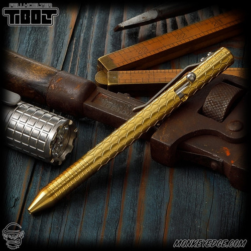 Fellhoelter TiBolt Pen - Brass Tumbled Dragon w/Rings