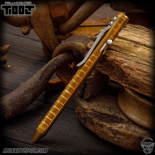 Fellhoelter TiBolt Pen - Brass Tumbled Monkey Edge FRAG Pattern