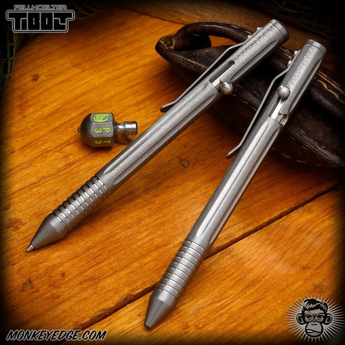 Fellhoelter TiBolt Pen - Titanium Tumbled Straight Fluted w/Rings