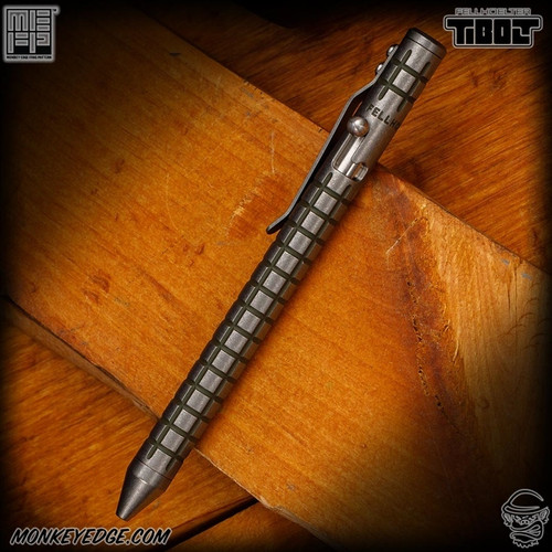 Fellhoelter TiBolt Pen - Titanium Tumbled/OD Green Monkey Edge FRAG Pattern