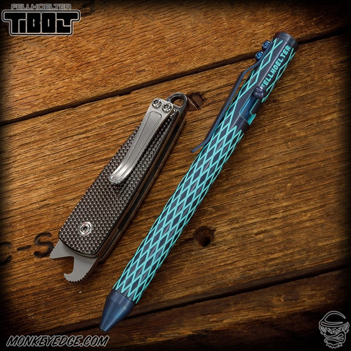 Fellhoelter TiBolt Pen - Titanium Two Tone/Tiffany Blue Cerakote Diamonds Cptn Axel Collab