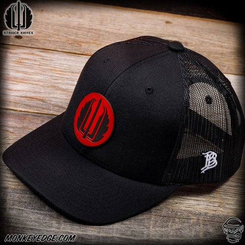Strider Knives Hat: Strider Logo Leather - Red/Black