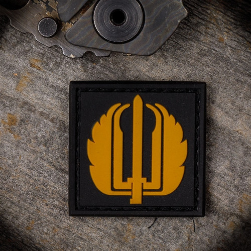 Strider Knives Patch: Mini Strider Logo - Coyote/Black