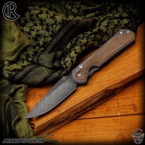 Chris Reeve Knives Folder: Sebenza 31 Large Inlay - Drop Point Natural Micarta Boomerang Damascus
