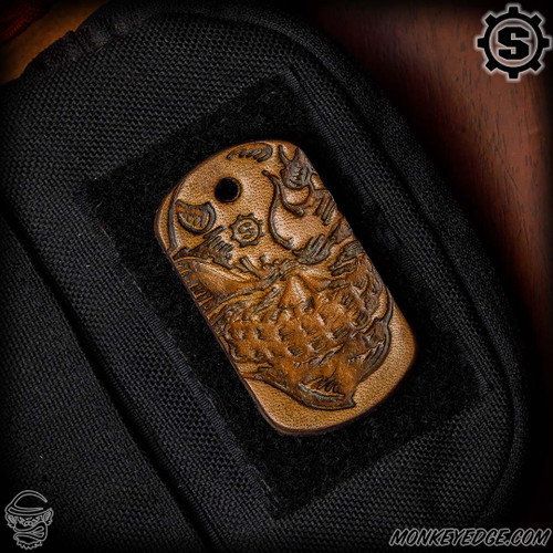 Starlingear Leather Patch: Dog Tag Devil Slickster - Tan