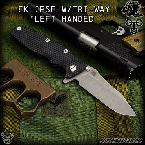 Hinderer Knives: Eklipse 3.5 Inch Spearpoint  w/Tri-Way - Battle Bronze/Black Left Handed