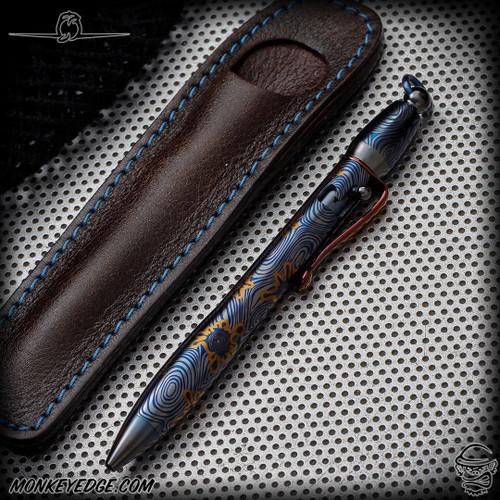 Dmitry Streltsov Pen: Amelia - Titanium Damask Ink Splatter Blue/Bronze Engraved
