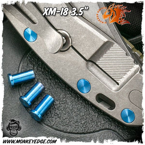 Hinderer Handle Nuts: XM-18 3.5 Inch Titanium - Blue Machined