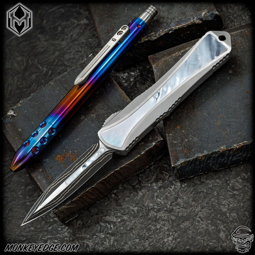 Heretic Knives: Custom Manticore S Dagger - Damascus/Stainless Steel w/Mother of Pearl Inlays