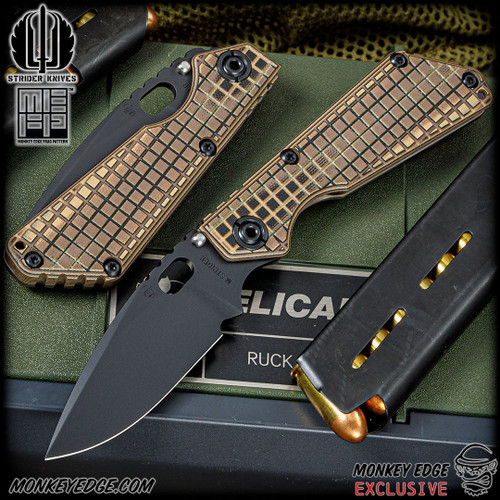 Strider Knives Folder: SnG Dagger Grind - Hyena Brown G10 Monkey Edge FRAG Pattern (CPM-3V)
