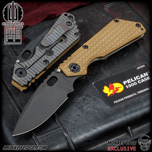 Strider Knives Folder: SnG Dagger Grind - Tan G10 Monkey Edge FRAG Pattern (CPM-3V)