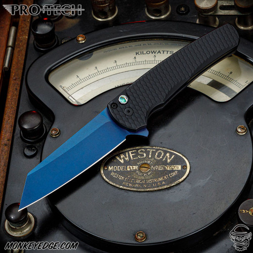 Pro-Tech Knives: Malibu Reverse Tanto - Sapphire Blue/Black w/Abalone Button