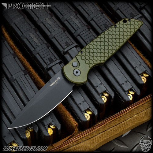 Pro-Tech Knives: TR-3 - Black DLC/Green Fish Scale