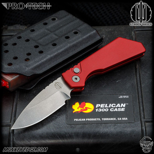Pro-Tech Knives: Strider PT Auto - Stonewashed/Red