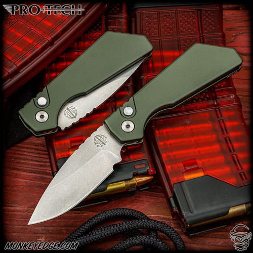 Pro-Tech Knives: Strider PT Auto - Stonewashed/Green Blade 2024