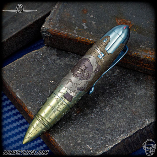 Dmitry Streltsov Pen: Zeppelin - Titanium Bad Teddy Engraved Blue/Green (DSP0552)