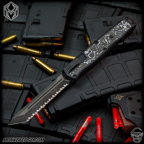 Heretic Knives: Cleric II Tanto - Black DlC/Black w/White Camo Carbon Fiber Inlays - Full Serrated