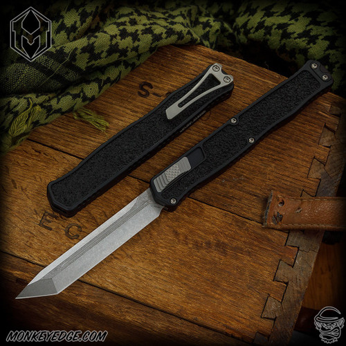 Heretic Knives: Cleric II Tanto - Stonewashed/Black w/Textured Inlays - Plain Edge